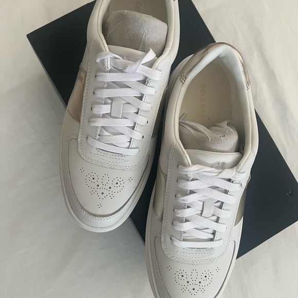 Cole Haan Gold-Trimmed White Sneakers - Picture 2 of 3